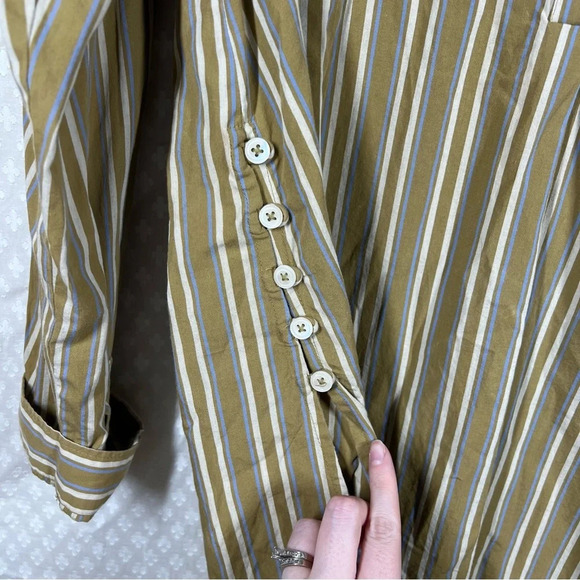 Anthropologie Green White Striped Button Popover Top - Picture 2 of 5